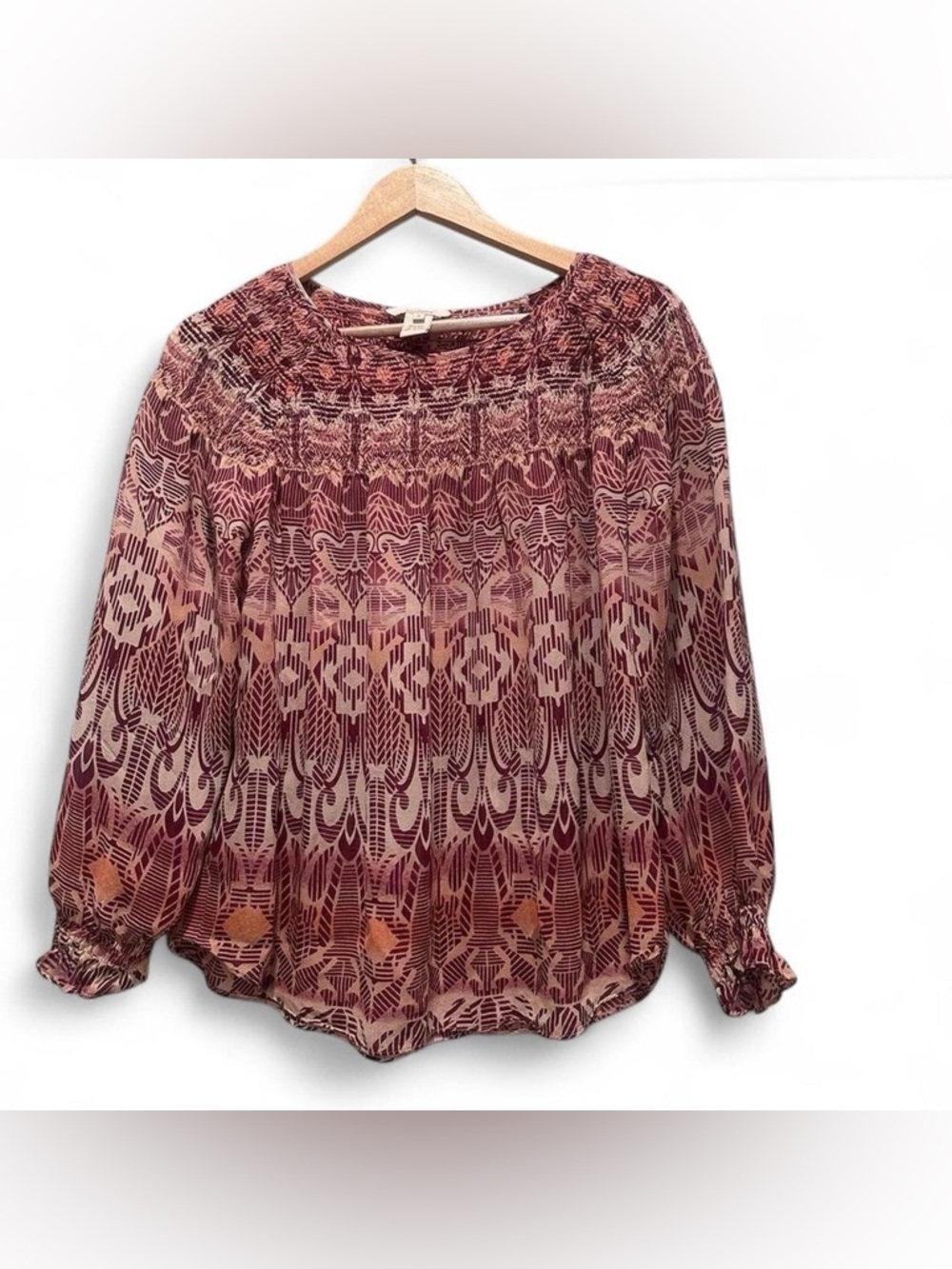 Sundance 100% Silk‎ Boho Peasant Lightweight Patterned Blouse Top Size Small